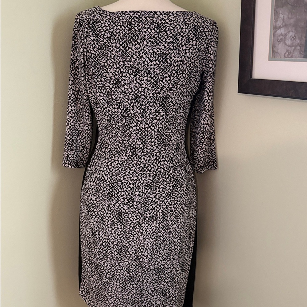 Lauren Ralph Lauren Black and White Printed Midi Dress with Black Side Panels